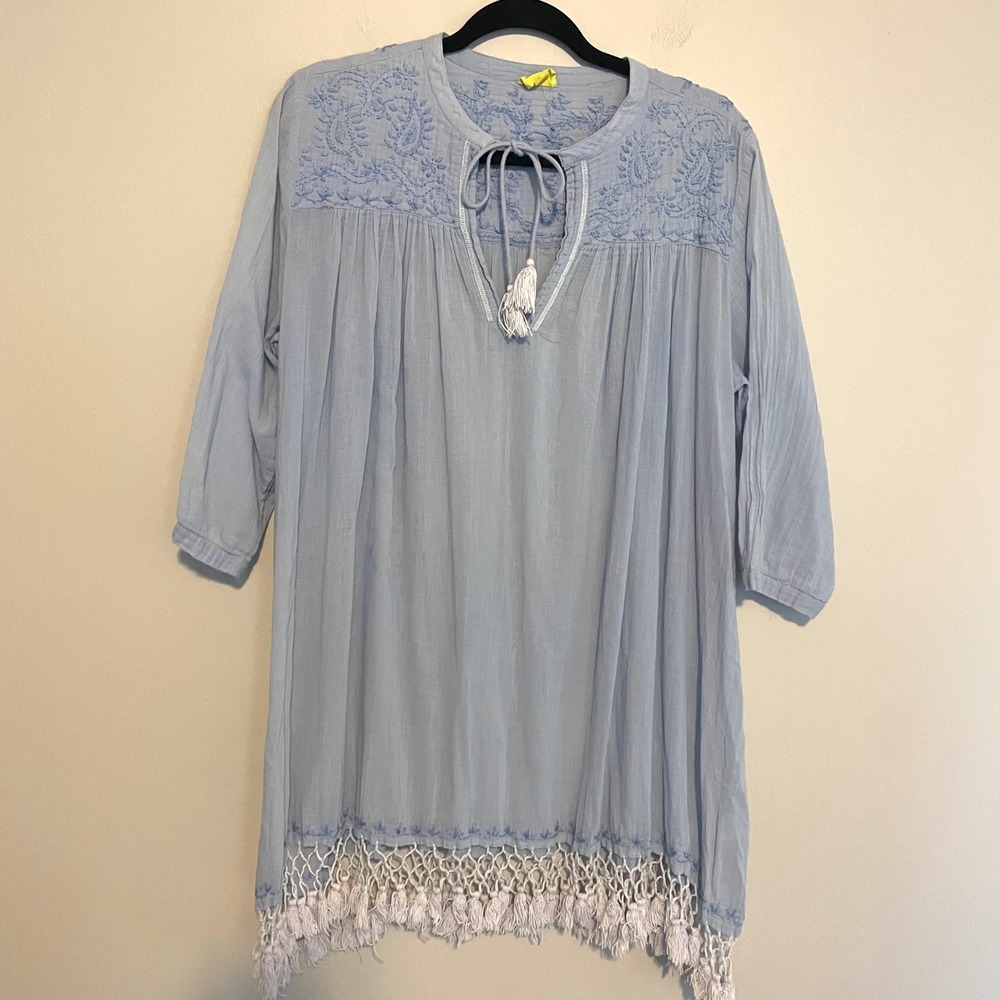 Roller Rabbit Lucknow Serefina Tunic Top M blue cotton resortwear‎ coastal boho